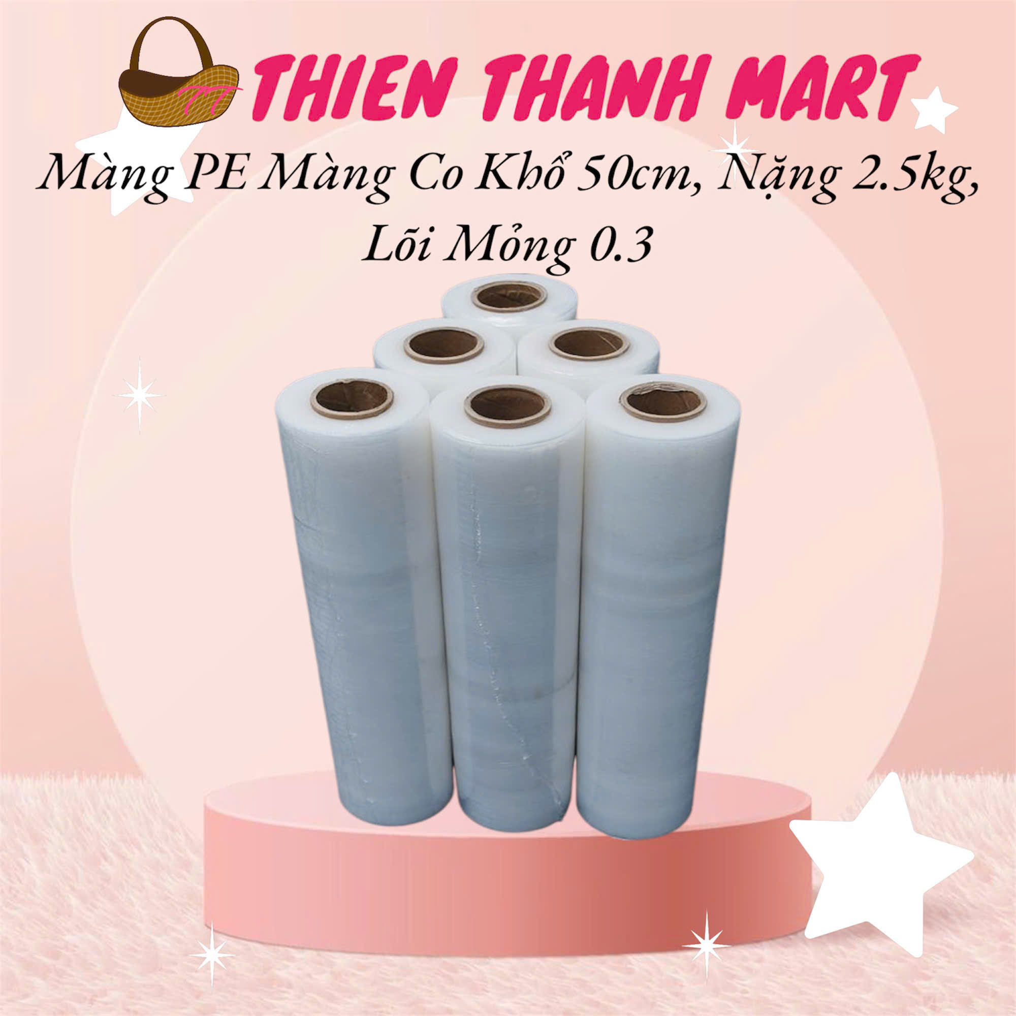 Màng PE Màng Co khổ 50cm, nặng 2,5kg, lõi mỏng 0.3cm